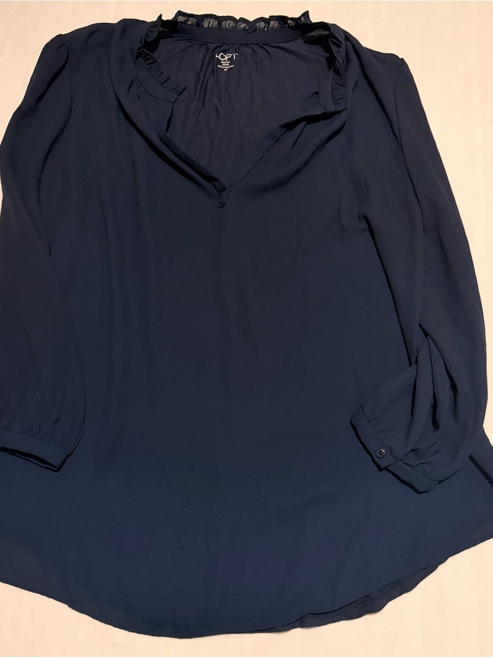 LOFT Navy V-Neck Ruffle Trim Blouse